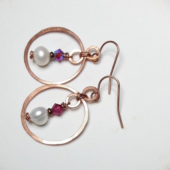 Red Pearl Copper Hooks Hidden Meaning earrings Natural Elements, Organic f  066■ - Picture 2 of 6